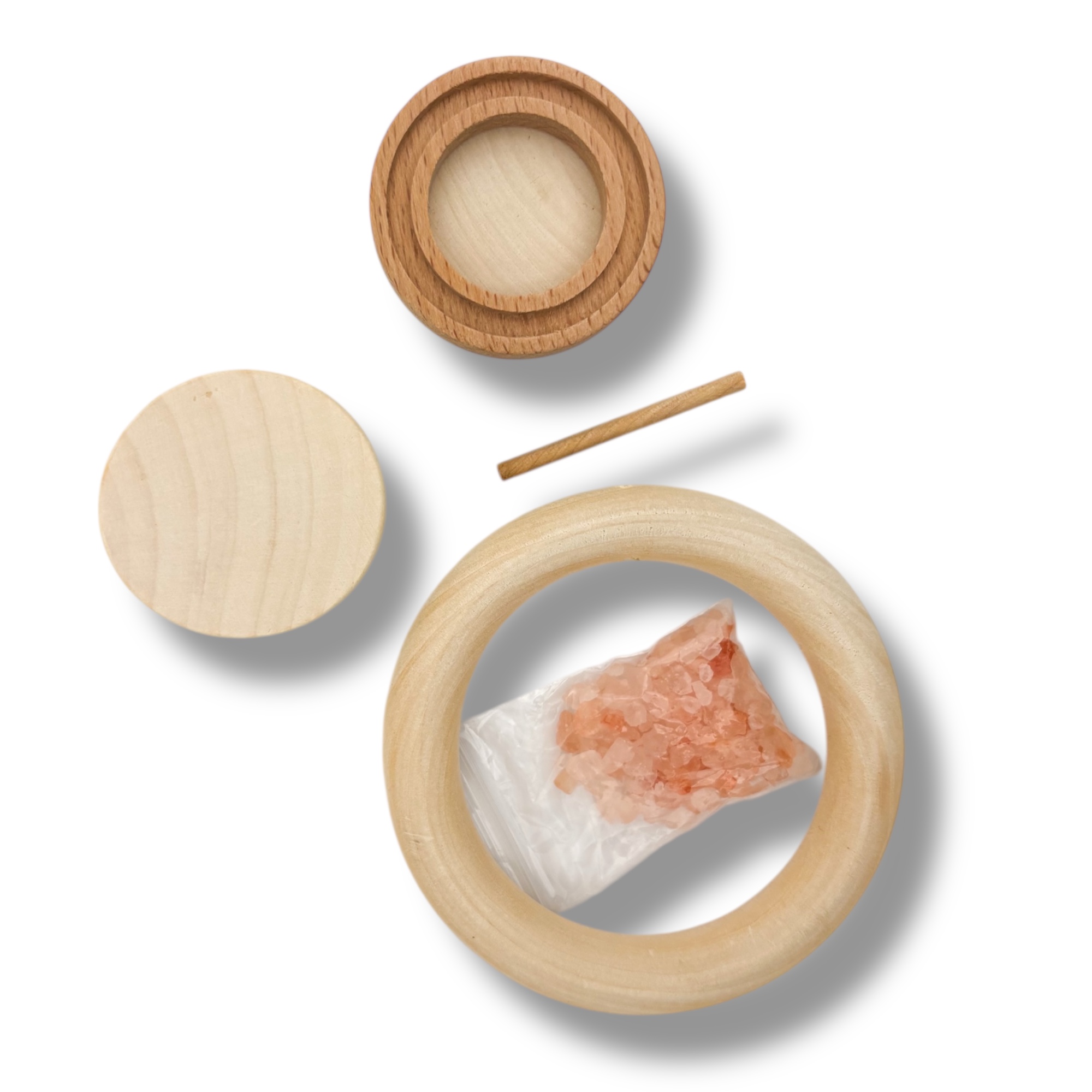 Einzelteile Salzkristall-Diffusor aus Holz